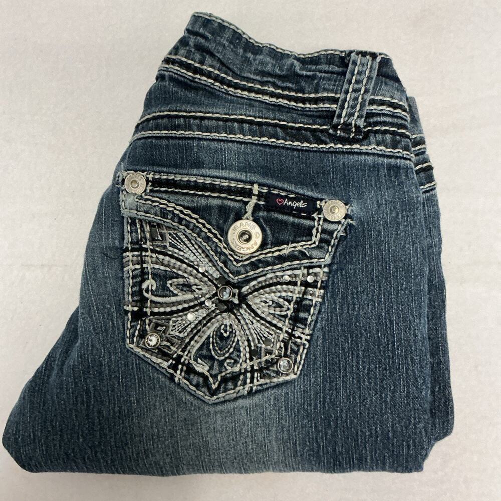 Angels Jeans Women's Blue Stone Wash Sz1 Low Rise Cuffed Boyfriend Jeans 3042